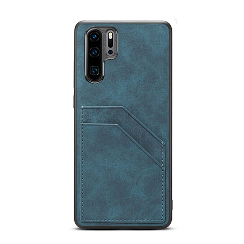 Funda Lujo Cuero Carcasa R08 para Huawei P30 Pro Azul