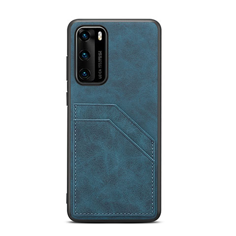 Funda Lujo Cuero Carcasa R08 para Huawei P40 Azul