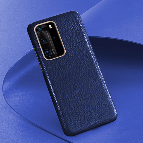 Funda Lujo Cuero Carcasa R08 para Huawei P40 Pro Azul