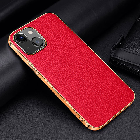 Funda Lujo Cuero Carcasa S01 para Apple iPhone 13 Rojo