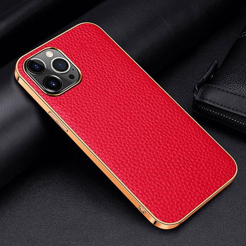 Funda Lujo Cuero Carcasa S01 para Apple iPhone 14 Pro Rojo