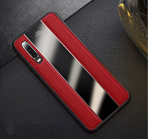 Funda Lujo Cuero Carcasa S01 para Huawei P30 Rojo