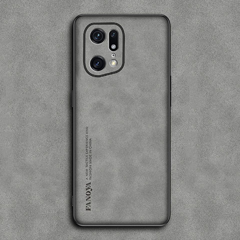 Funda Lujo Cuero Carcasa S01 para Oppo Find X5 Pro 5G Gris