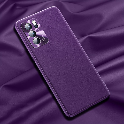 Funda Lujo Cuero Carcasa S01 para Oppo Reno6 Pro 5G India Morado