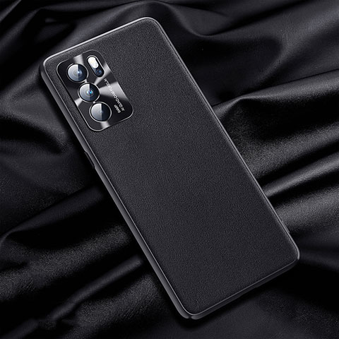 Funda Lujo Cuero Carcasa S01 para Oppo Reno6 Pro 5G India Negro