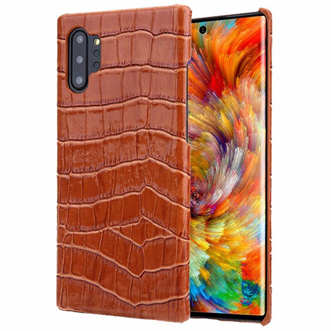 Funda Lujo Cuero Carcasa S01 para Samsung Galaxy Note 10 Plus Marron