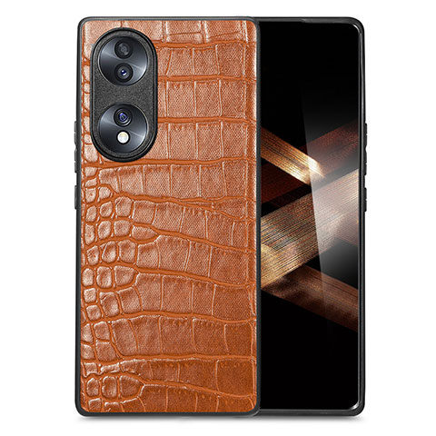 Funda Lujo Cuero Carcasa S01D para Huawei Honor X7b Marron