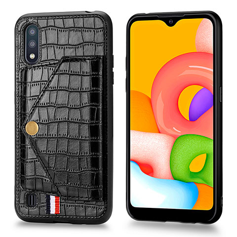 Funda Lujo Cuero Carcasa S01D para Samsung Galaxy A01 SM-A015 Negro