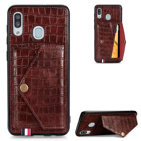 Funda Lujo Cuero Carcasa S01D para Samsung Galaxy A20 Marron