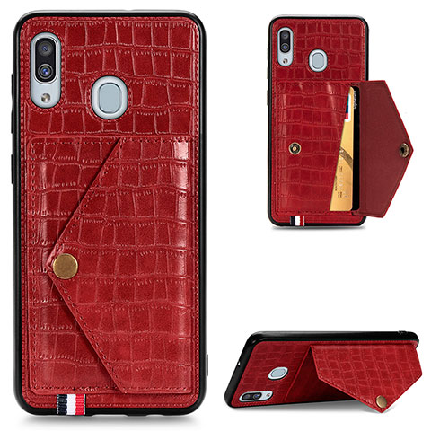 Funda Lujo Cuero Carcasa S01D para Samsung Galaxy A20 Rojo