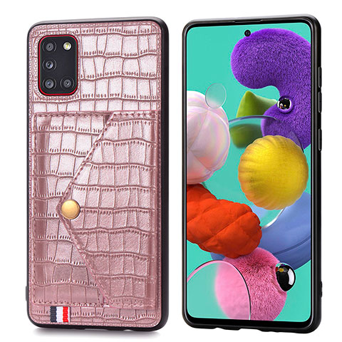 Funda Lujo Cuero Carcasa S01D para Samsung Galaxy A31 Oro Rosa