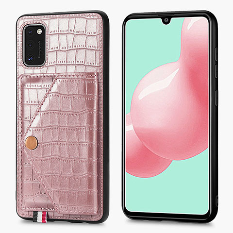 Funda Lujo Cuero Carcasa S01D para Samsung Galaxy A41 Oro Rosa