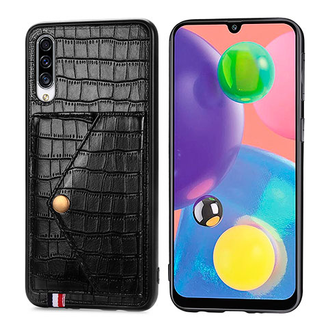 Funda Lujo Cuero Carcasa S01D para Samsung Galaxy A70 Negro