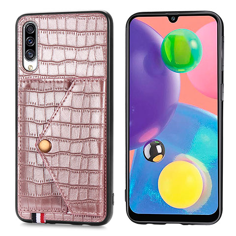 Funda Lujo Cuero Carcasa S01D para Samsung Galaxy A70 Oro Rosa