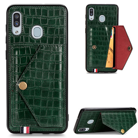 Funda Lujo Cuero Carcasa S01D para Samsung Galaxy M10S Verde