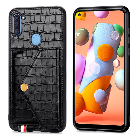 Funda Lujo Cuero Carcasa S01D para Samsung Galaxy M11 Negro