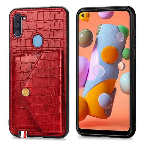 Funda Lujo Cuero Carcasa S01D para Samsung Galaxy M11 Rojo