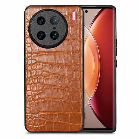 Funda Lujo Cuero Carcasa S01D para Vivo X90 Pro 5G Marron