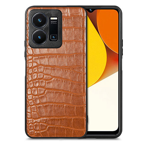 Funda Lujo Cuero Carcasa S01D para Vivo Y35 4G Marron