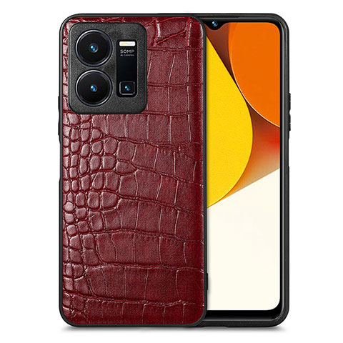 Funda Lujo Cuero Carcasa S01D para Vivo Y35 4G Rojo