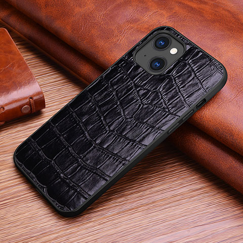 Funda Lujo Cuero Carcasa S02 para Apple iPhone 13 Mini Negro