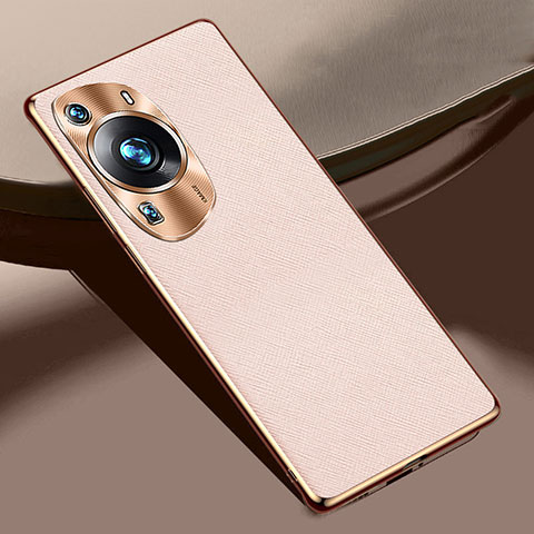 Funda Lujo Cuero Carcasa S02 para Huawei P60 Pro Oro Rosa