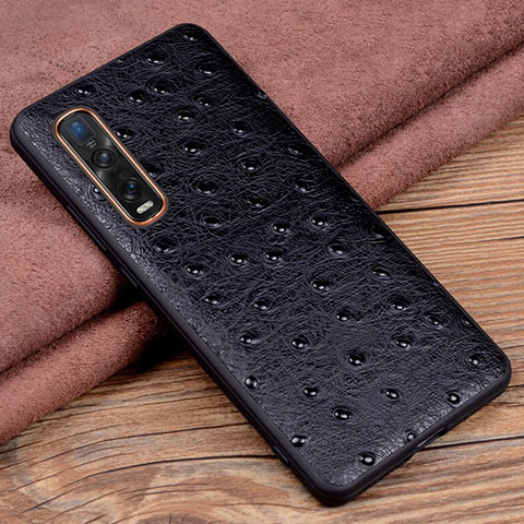 Funda Lujo Cuero Carcasa S02 para Oppo Find X2 Pro Negro