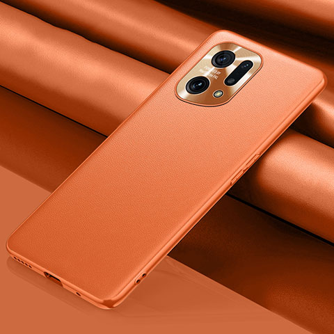 Funda Lujo Cuero Carcasa S02 para Oppo Find X5 5G Naranja