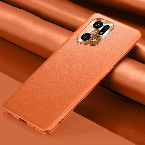 Funda Lujo Cuero Carcasa S02 para Oppo Find X5 Pro 5G Naranja