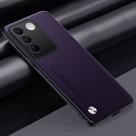 Funda Lujo Cuero Carcasa S02 para Vivo V27 5G Morado