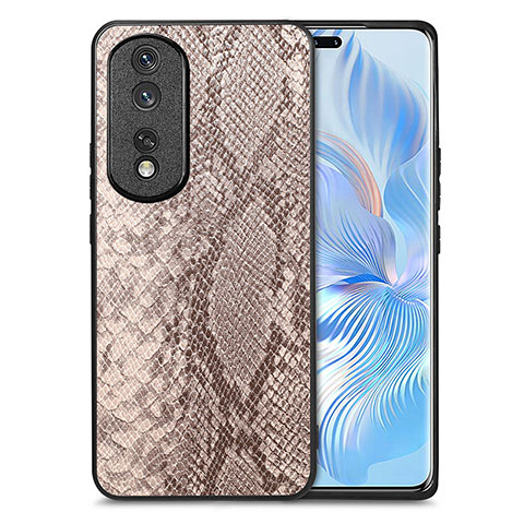 Funda Lujo Cuero Carcasa S02D para Huawei Honor 80 Pro 5G Marron Claro