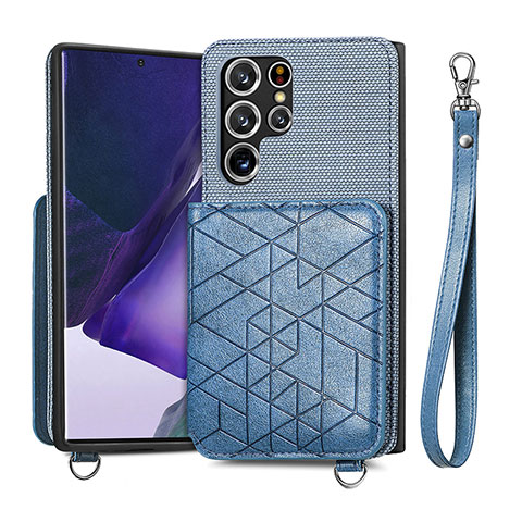 Funda Lujo Cuero Carcasa S02D para Samsung Galaxy S21 Ultra 5G Azul