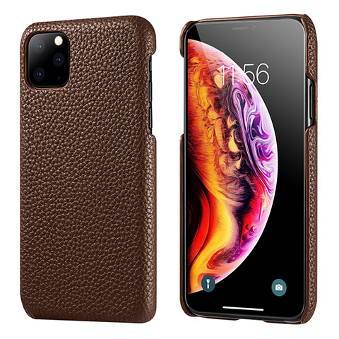 Funda Lujo Cuero Carcasa S03 para Apple iPhone 11 Pro Marron