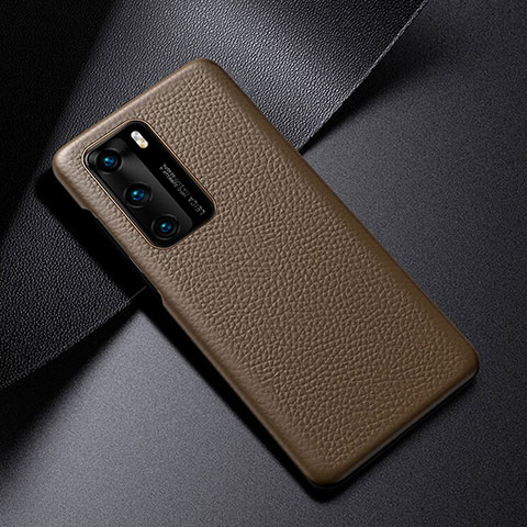 Funda Lujo Cuero Carcasa S03 para Huawei P40 Marron