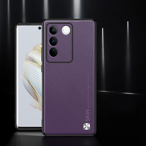 Funda Lujo Cuero Carcasa S03 para Vivo V27 5G Morado