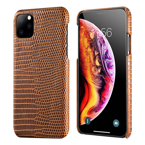 Funda Lujo Cuero Carcasa S04 para Apple iPhone 11 Pro Marron