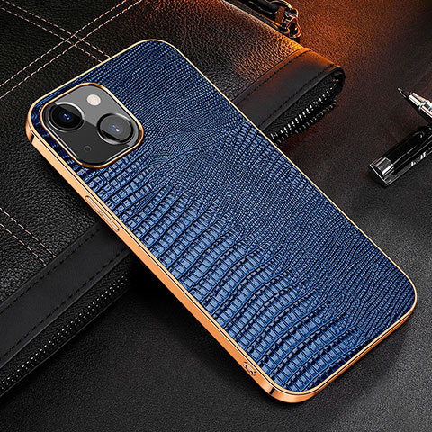 Funda Lujo Cuero Carcasa S04 para Apple iPhone 13 Azul