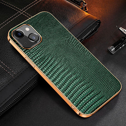 Funda Lujo Cuero Carcasa S04 para Apple iPhone 13 Verde