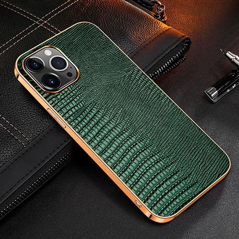 Funda Lujo Cuero Carcasa S04 para Apple iPhone 15 Pro Verde