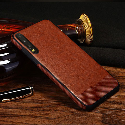 Funda Lujo Cuero Carcasa S04 para Huawei P30 Marron