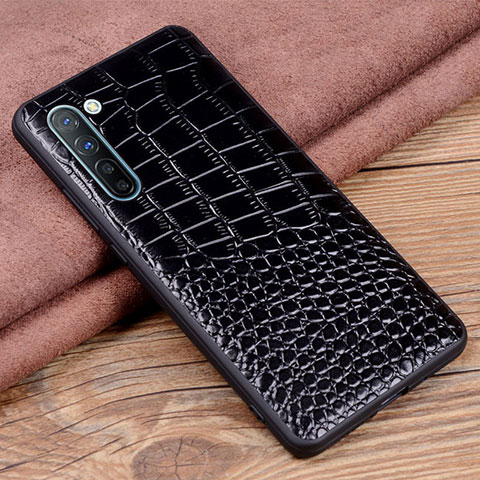 Funda Lujo Cuero Carcasa S04 para Oppo F15 Negro