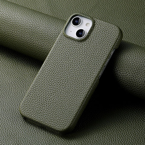 Funda Lujo Cuero Carcasa S04D para Apple iPhone 13 Verde Noche