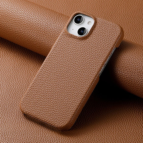 Funda Lujo Cuero Carcasa S04D para Apple iPhone 14 Plus Marron