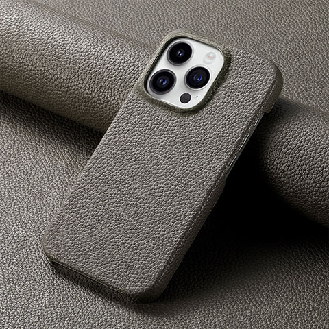 Funda Lujo Cuero Carcasa S04D para Apple iPhone 14 Pro Gris Oscuro