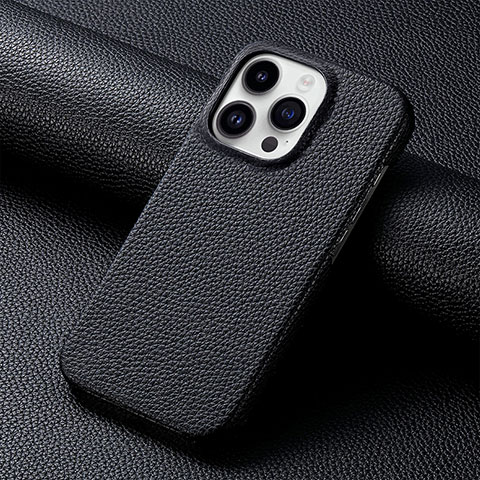 Funda Lujo Cuero Carcasa S04D para Apple iPhone 14 Pro Max Negro