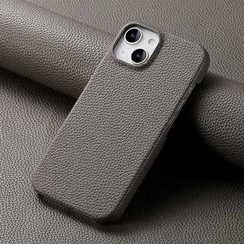 Funda Lujo Cuero Carcasa S04D para Apple iPhone 15 Plus Gris Oscuro