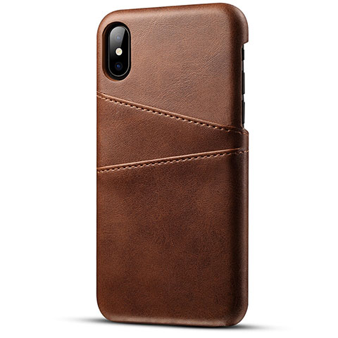 Funda Lujo Cuero Carcasa S06 para Apple iPhone X Marron