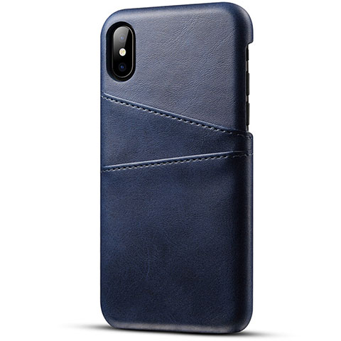 Funda Lujo Cuero Carcasa S06 para Apple iPhone Xs Azul