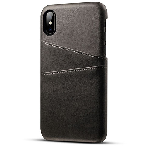 Funda Lujo Cuero Carcasa S06 para Apple iPhone Xs Negro