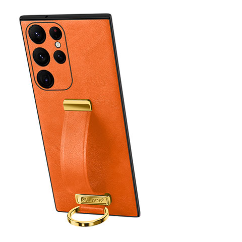 Funda Lujo Cuero Carcasa S06 para Samsung Galaxy S22 Ultra 5G Naranja